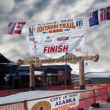 The Iditarod race finish area in Nome, Alaska, a coastal town at the end of the sled-dog race route.