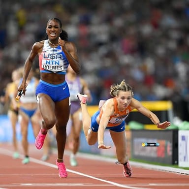 Athletes competing closely in a race