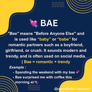 A casual message uses “bae” as an affectionate name for a partner.