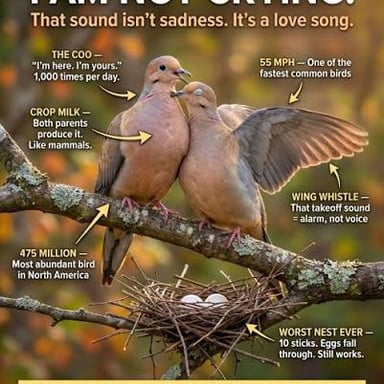 A dove perched with its beak slightly open as it calls.