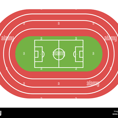 An oval running track with straight sections and curved ends.