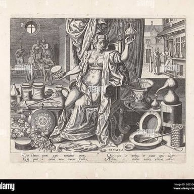 An illustration representing Panacea, the Greek mythological figure associated with healing.