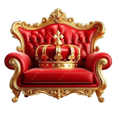 A crown resting on a throne, representing royal rule.
