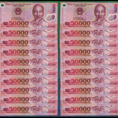 Vietnamese đồng banknotes displayed together.