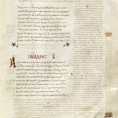 An illustrated manuscript page of Homer’s Iliad