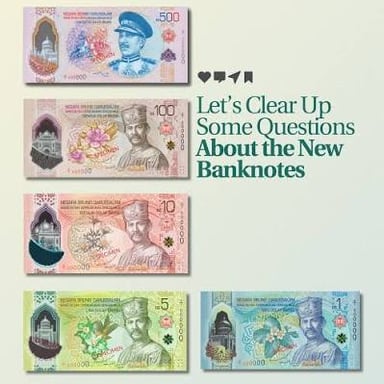 Brunei dollar notes and coins, the currency used in Brunei.