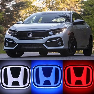 A Honda Civic is shown with the Honda emblem, illustrating the car brand in the clue.