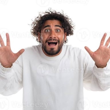 A person reacting with surprise and excitement.