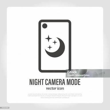 A smartphone camera interface showing a Night mode setting with a moon icon