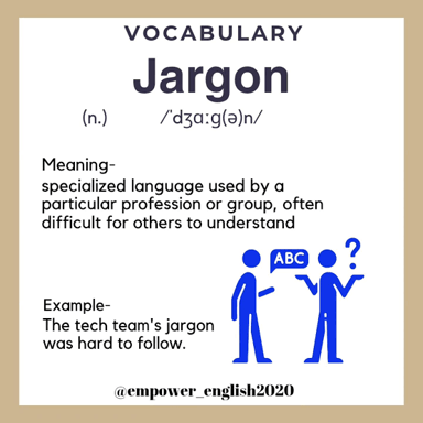Words and phrases representing specialized group jargon.