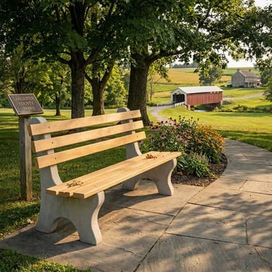 A bench with its seat supported by four legs.