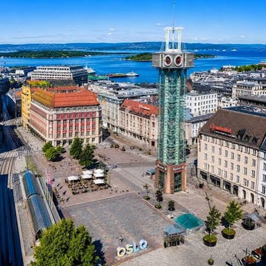 Oslo’s city center beside the Oslofjord in Norway.
