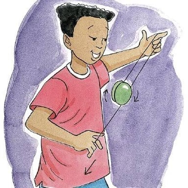 A yo-yo traveling up and down on its string.
