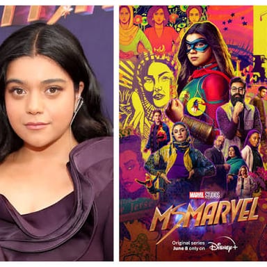 Actor Iman Vellani portraying Kamala Khan, the title character of Ms. Marvel.
