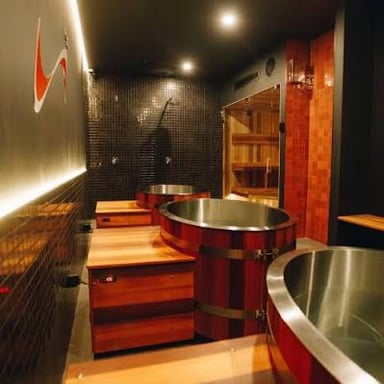 An ice bath set up in a spa or athletic recovery facility