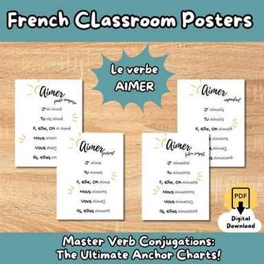 A conjugation example showing aime as a form of the French verb aimer.