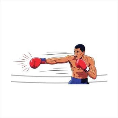 A boxer extends a straight punch toward an opponent in a ring.