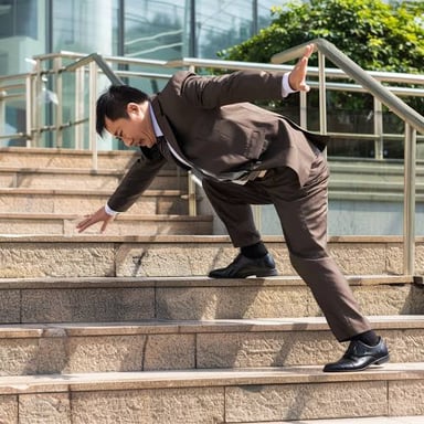 A person accidentally stepping incorrectly on a staircase
