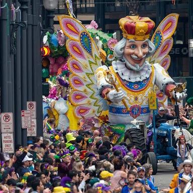 A colorful Mardi Gras parade in New Orleans