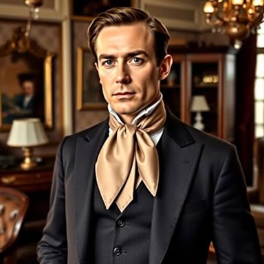 Examples of formal neckwear, including a conventional dress tie and an ascot.