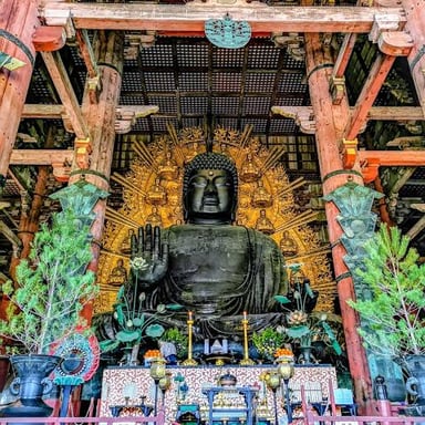 The Great Buddha of Nara, a large bronze Buddha statue inside Tōdai-ji temple.
