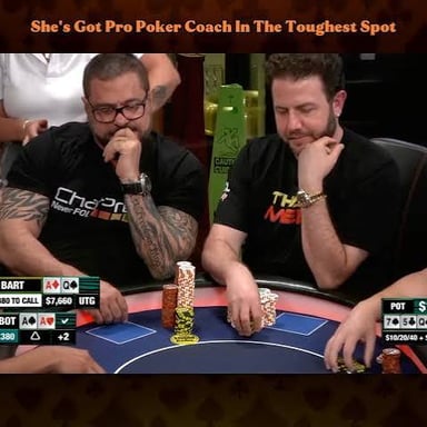 A poker player looking frustrated at the table after a hand.