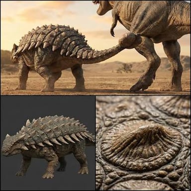 A reconstruction of Ankylosaurus showing its armored body and tail club.