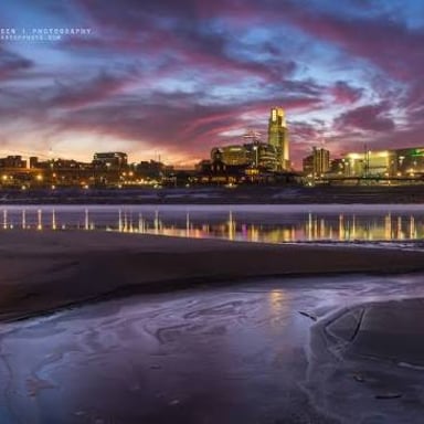The Omaha skyline beside the Missouri River.