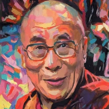 A portrait of the Dalai Lama.