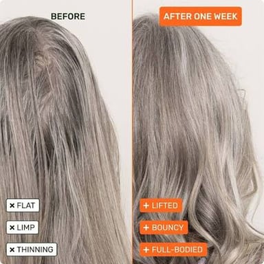 Voluminous hair has lift and fullness rather than lying flat.
