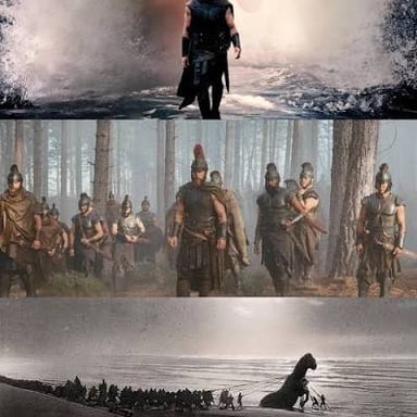 A cinematic depiction of an epic seafaring adventure associated with The Odyssey