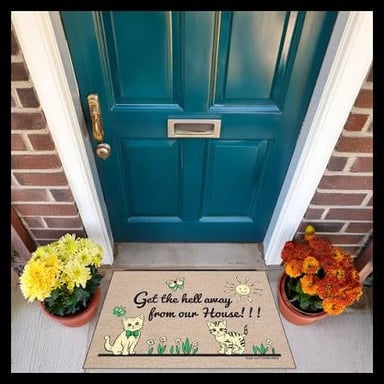 A home with a note indicating that its occupants are away.