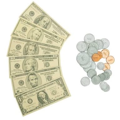 U.S. currency bills and coins
