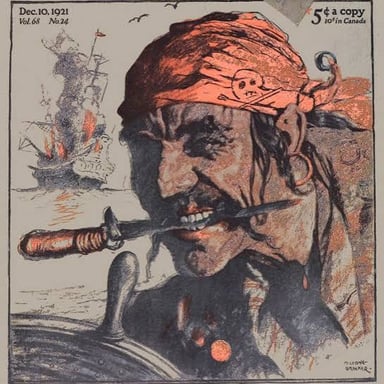 A fictional pirate character shouting a traditional pirate-style exclamation.