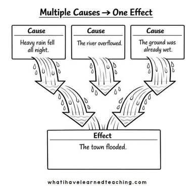 A simple diagram shows one event causing a second event.
