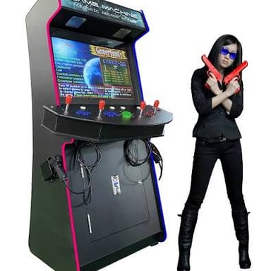 Rows of arcade game machines in a game hall.
