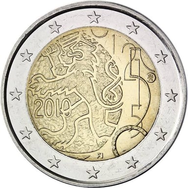 Euro banknotes and coins beside a Finnish context.