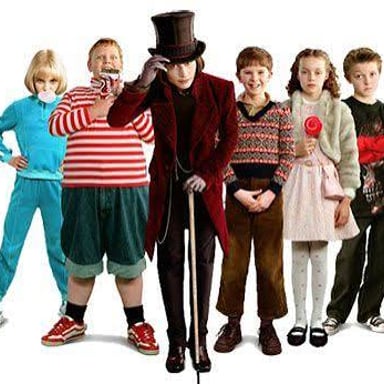Willy Wonka, the fictional chocolatier who invites children to tour his chocolate factory.