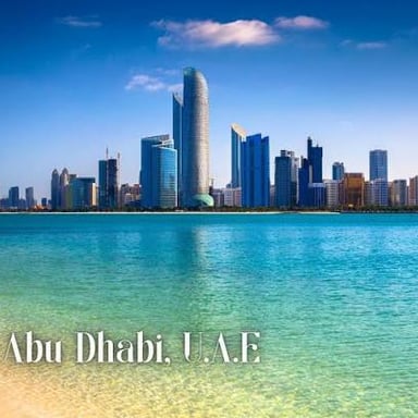 Abu Dhabi’s modern skyline along the Persian Gulf waterfront.