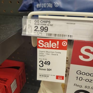 A retail price tag showing a low sale price.