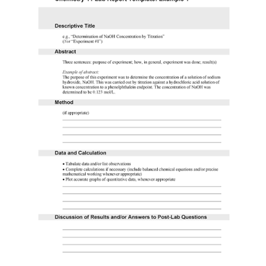 Lab report pages recording a chemistry experiment involving a solution.