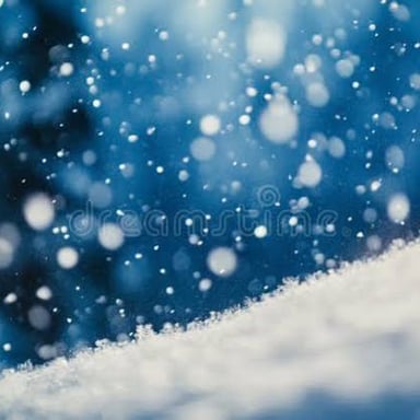 Ice-crystal snowflakes falling onto a layer of fresh snow.