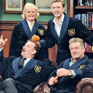 SNL hosts wearing the jackets associated with the Five-Timers Club sketch.