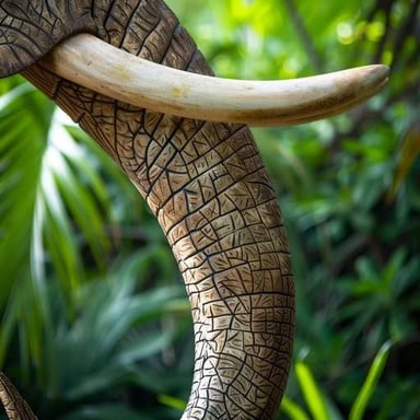 An elephant displaying its pair of tusks.