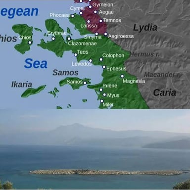 Map locating ancient Ionia along the western coast of Anatolia.