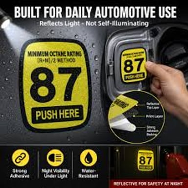 Gasoline pump labels showing different fuel grades and octane ratings.