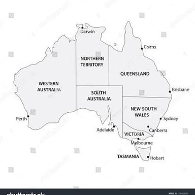 A map locating Perth on Australia’s west coast and Sydney on its east coast.