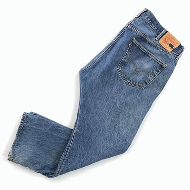 A pair of classic blue denim Levi’s jeans.