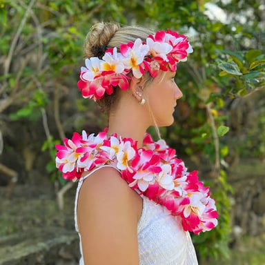 A flower lei, a garland worn around the neck.