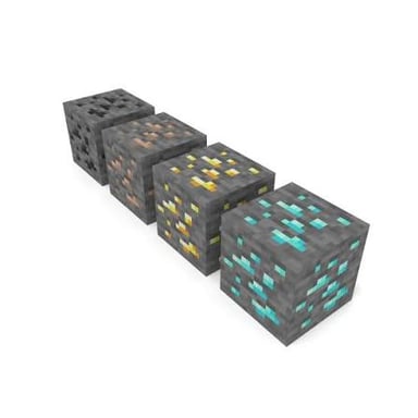 Minecraft-style stone blocks containing visible coal and iron ore